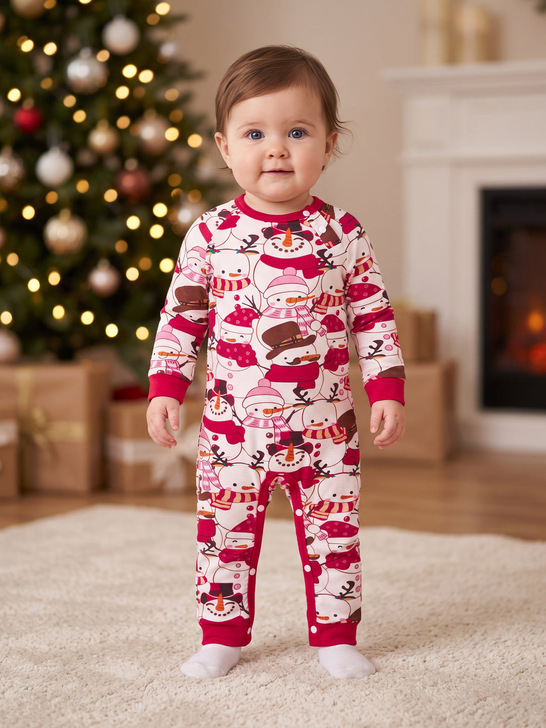 Christmas Family Matching Pajamas | Allover Snowman Print Long Sleeve Set