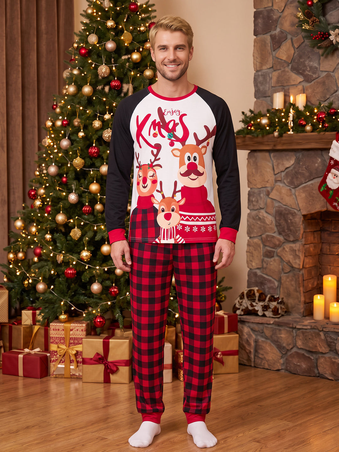 Christmas Family Matching Soft Reindeer Family Print PJS