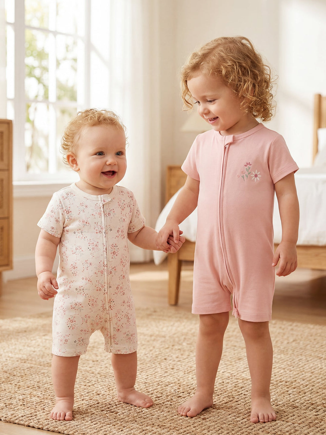 3 - Pack Floral Print Baby Short Sleeve Rompers - MOSSRIVER