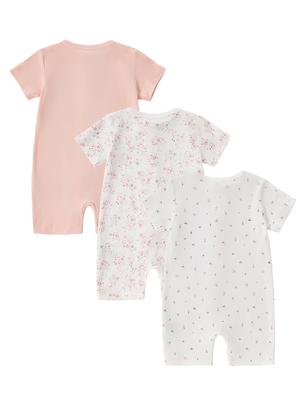3 - Pack Floral Print Baby Short Sleeve Rompers - MOSSRIVER