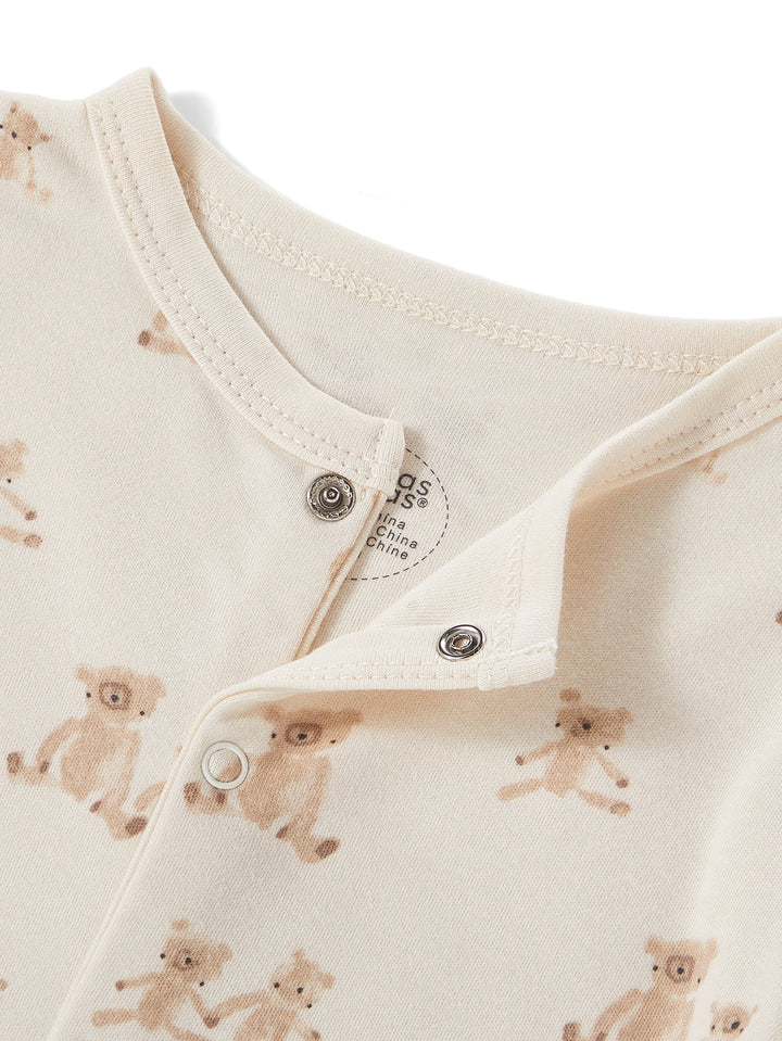 3 - Pack Neutral Bear Print Baby Footed Onesies - MOSSRIVER