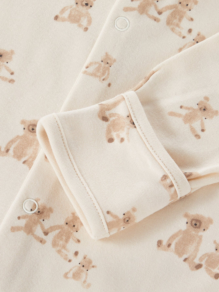 3 - Pack Neutral Bear Print Baby Footed Onesies - MOSSRIVER