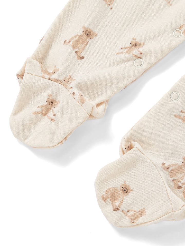 3 - Pack Neutral Bear Print Baby Footed Onesies - MOSSRIVER