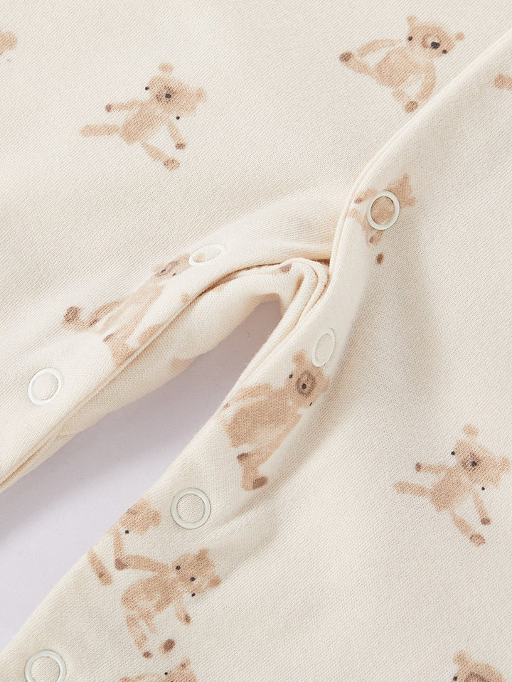 3 - Pack Neutral Bear Print Baby Footed Onesies - MOSSRIVER