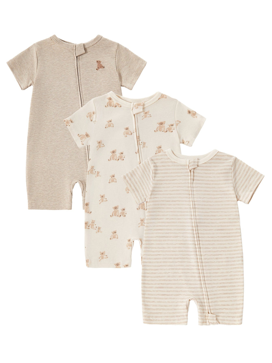 3 - Pack Neutral Bear Print Baby Short Rompers - MOSSRIVER