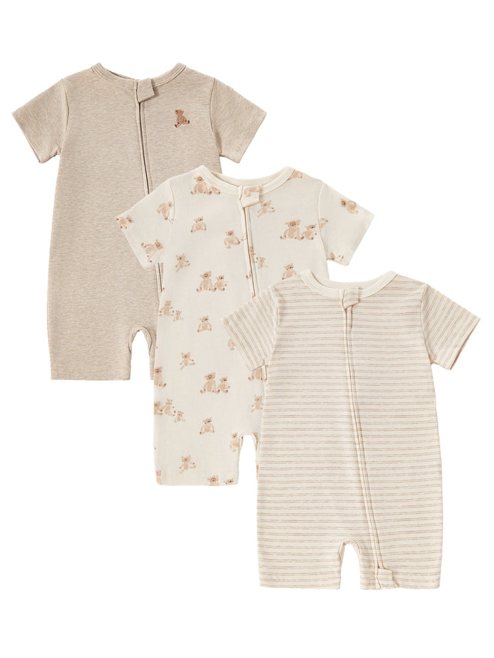 3 - Pack Neutral Bear Print Baby Short Rompers - MOSSRIVER