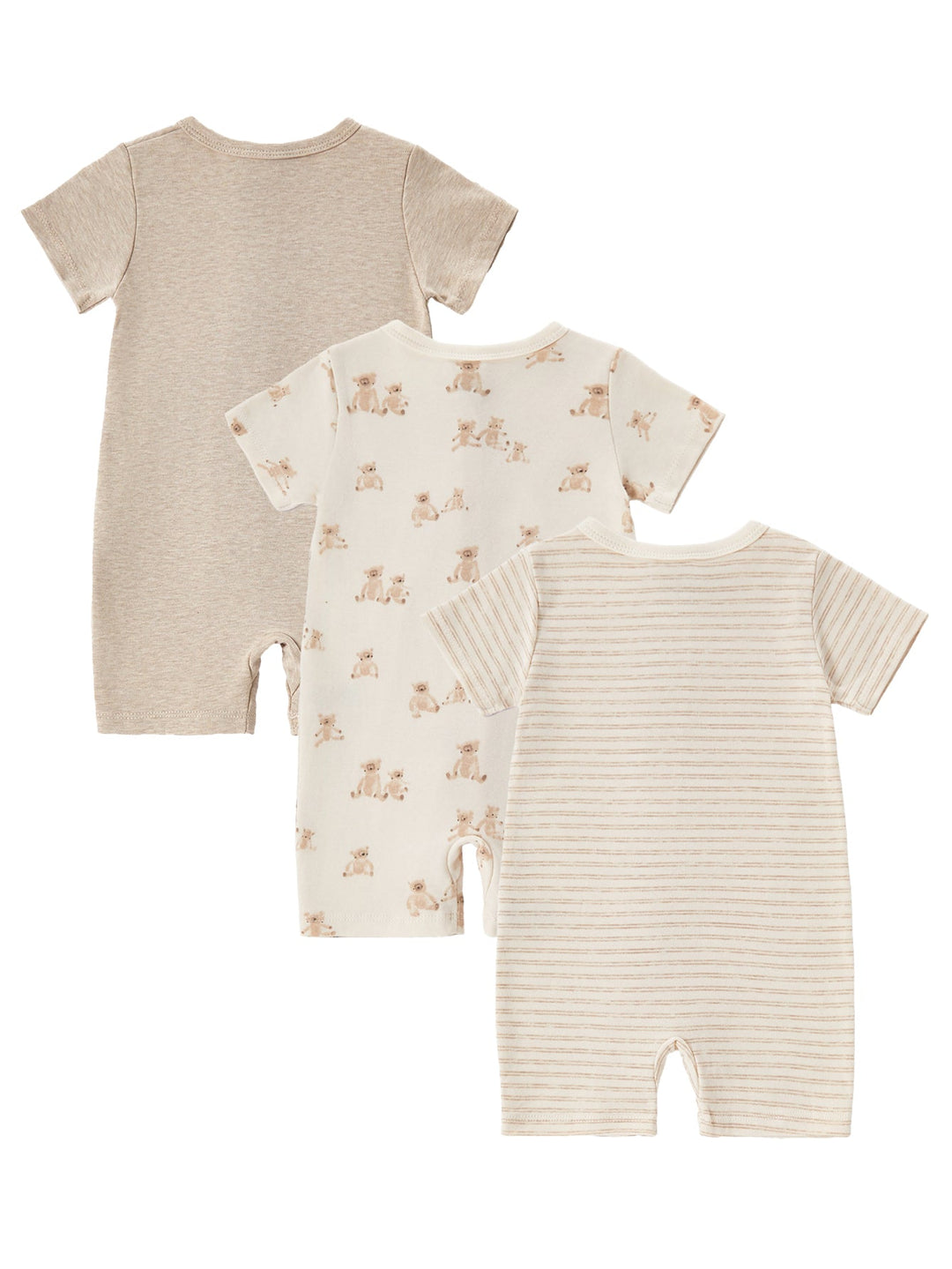 3 - Pack Neutral Bear Print Baby Short Rompers - MOSSRIVER