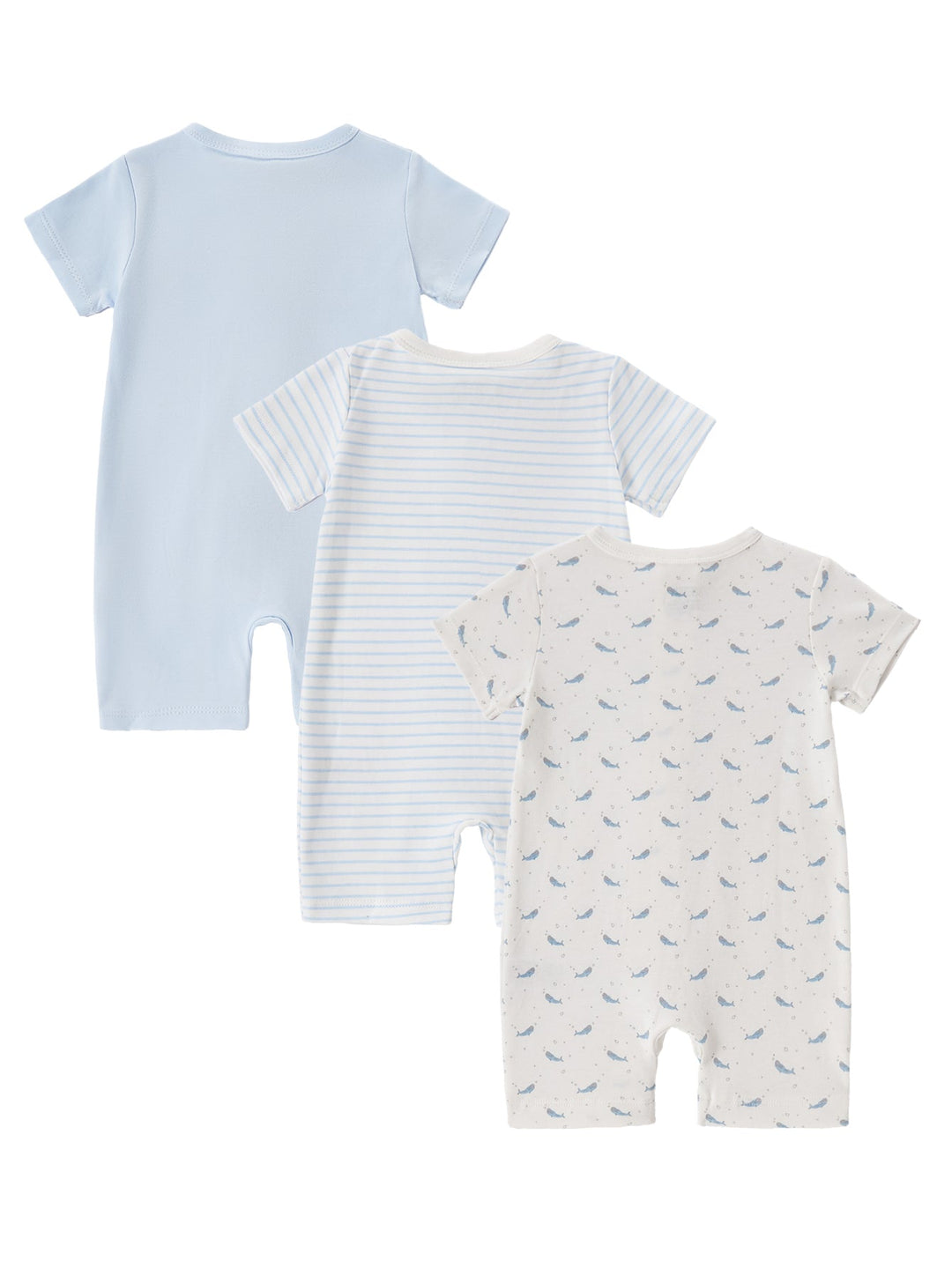 3 - Pack Whale Print Baby Short Sleeve Rompers - MOSSRIVER