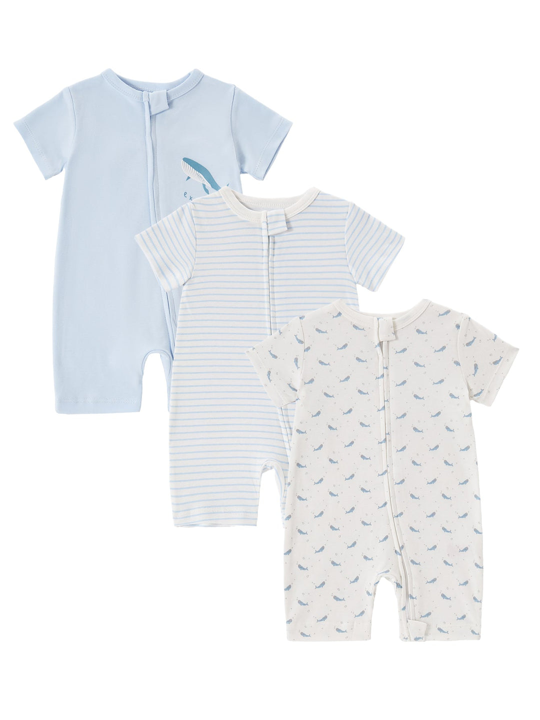 3 - Pack Whale Print Baby Short Sleeve Rompers - MOSSRIVER