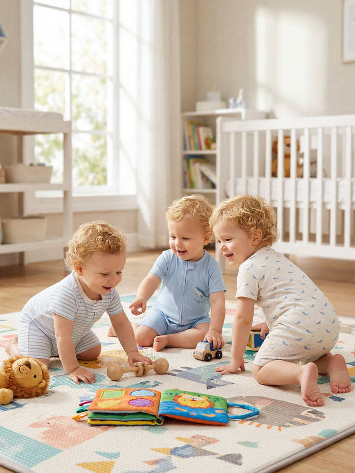 3 - Pack Whale Print Baby Short Sleeve Rompers - MOSSRIVER
