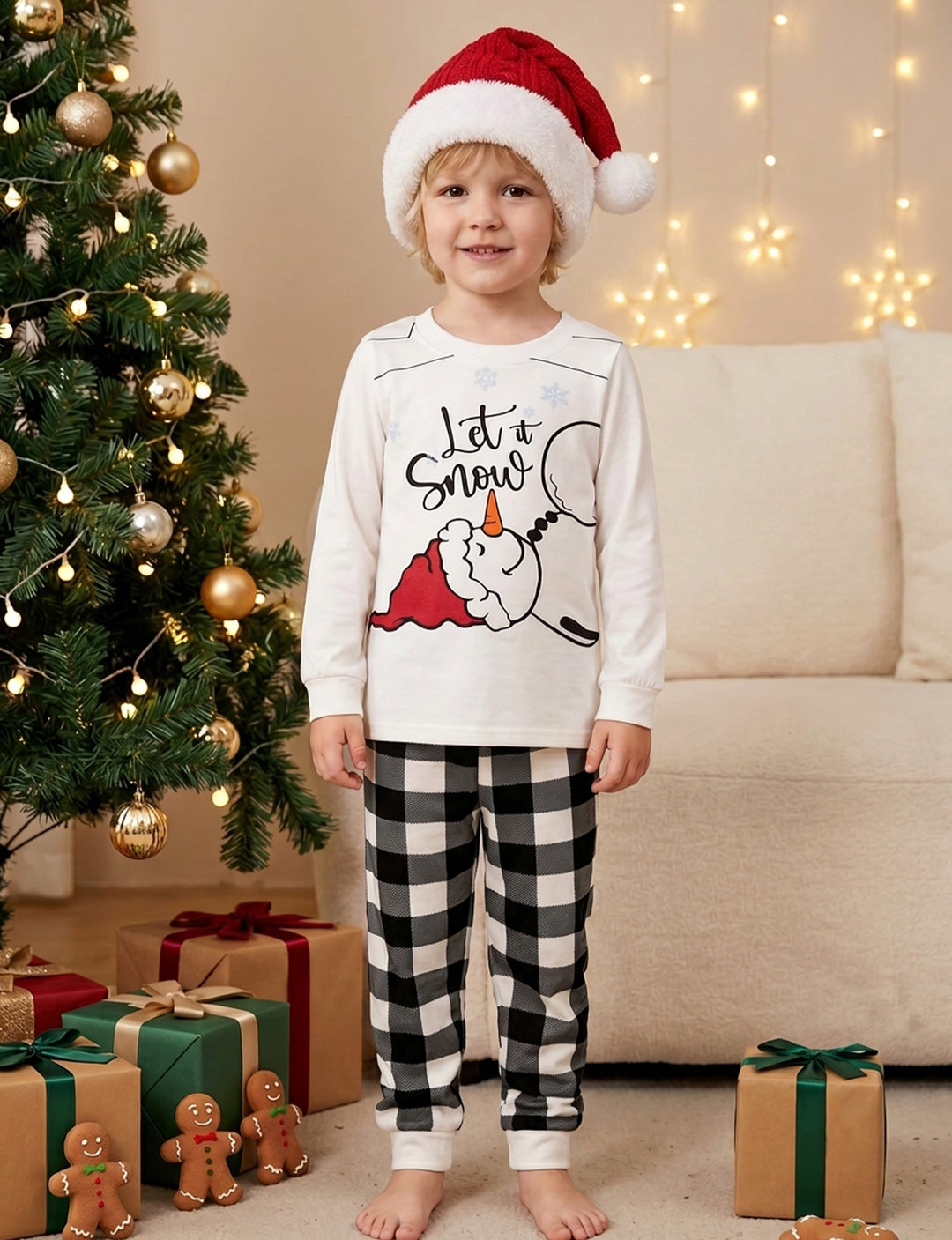 Christmas Family Matching Pajamas | Let It Snow Cartoon Print Long Sleeve Set