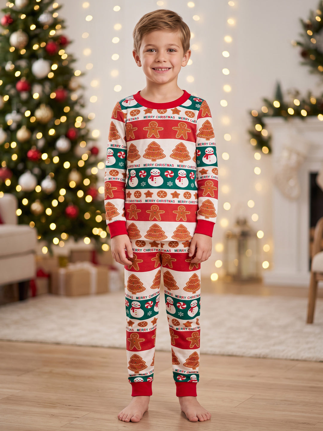 Christmas Family Matching Pajamas | Allover Gingerbread Print Long Sleeve Set