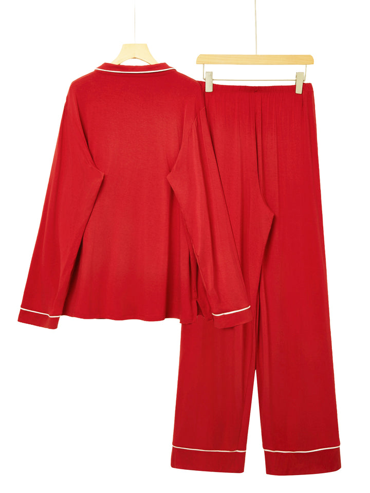 Women's Red Rayon Pajama Set | Long Sleeve Two-Piece Sleepwear
