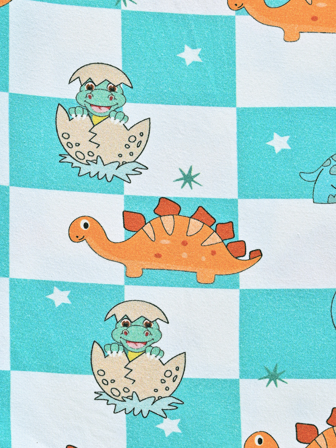 Bamboo Short-Sleeve Baby One-Piece Checkered Dinosaurs Print