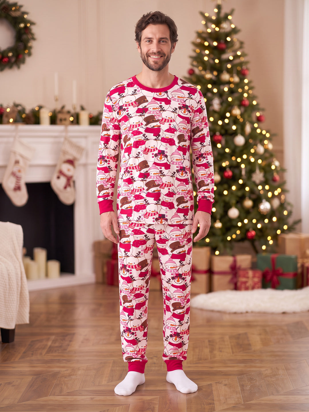 Christmas Family Matching Pajamas | Allover Snowman Print Long Sleeve Set