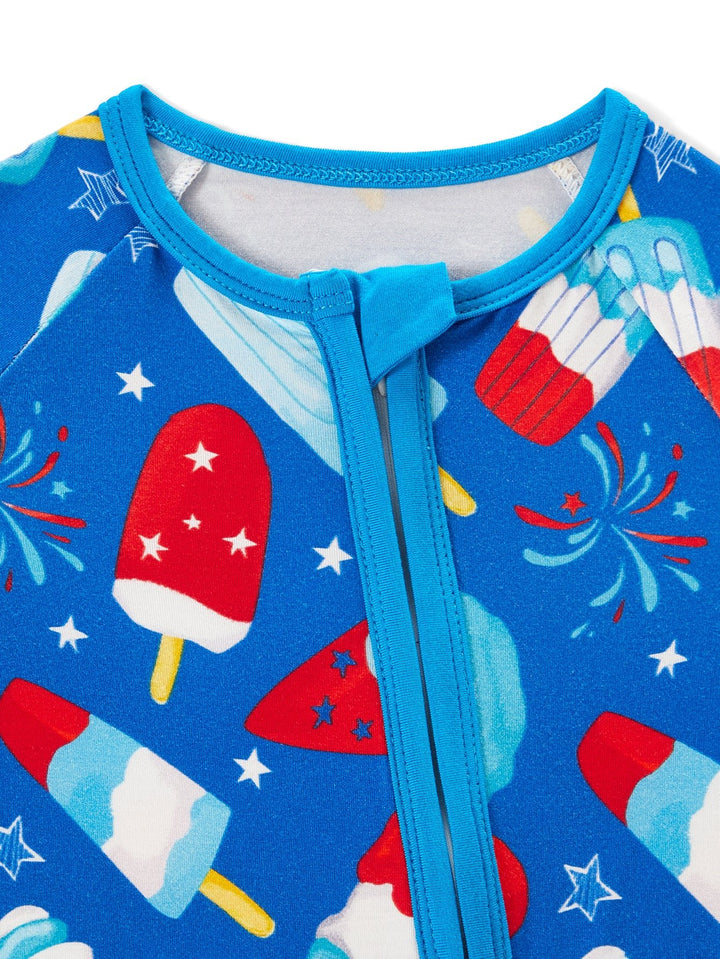 4th of July Popsicle Baby Zip Footed Pajamas | Soft Long Sleeve Toddler Sleep Romper - MOSSRIVER