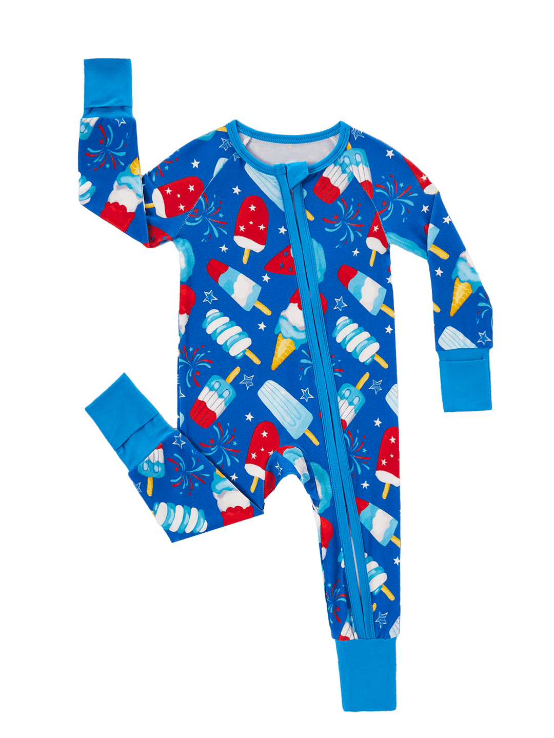 4th of July Popsicle Baby Zip Footed Pajamas | Soft Long Sleeve Toddler Sleep Romper - MOSSRIVER
