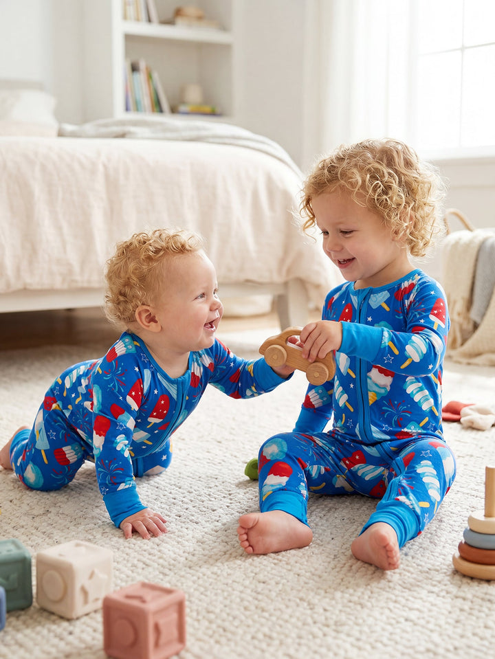 4th of July Popsicle Baby Zip Footed Pajamas | Soft Long Sleeve Toddler Sleep Romper - MOSSRIVER