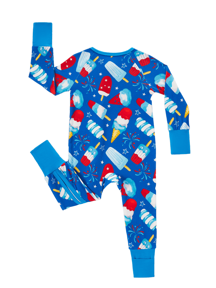 4th of July Popsicle Baby Zip Footed Pajamas | Soft Long Sleeve Toddler Sleep Romper - MOSSRIVER