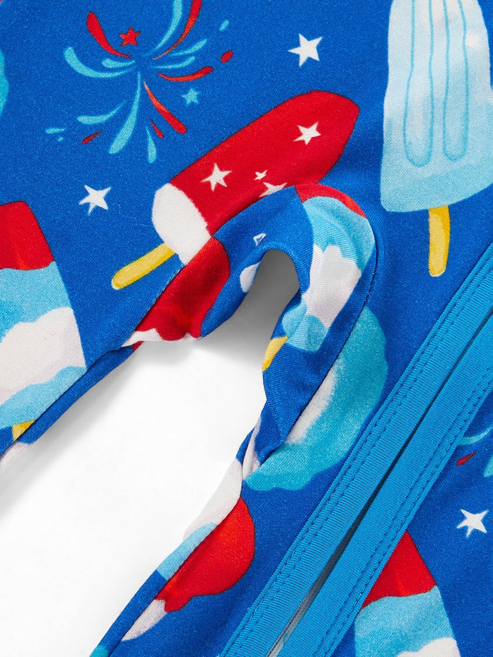 4th of July Popsicle Baby Zip Footed Pajamas | Soft Long Sleeve Toddler Sleep Romper - MOSSRIVER