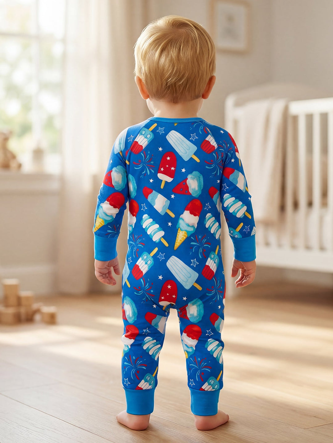 4th of July Popsicle Baby Zip Footed Pajamas | Soft Long Sleeve Toddler Sleep Romper - MOSSRIVER