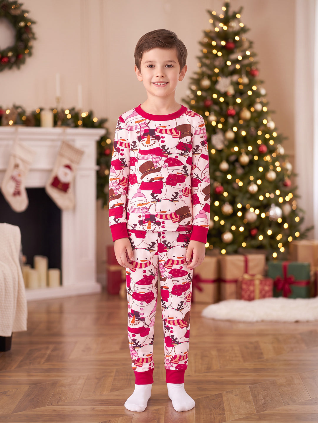 Christmas Family Matching Pajamas | Allover Snowman Print Long Sleeve Set