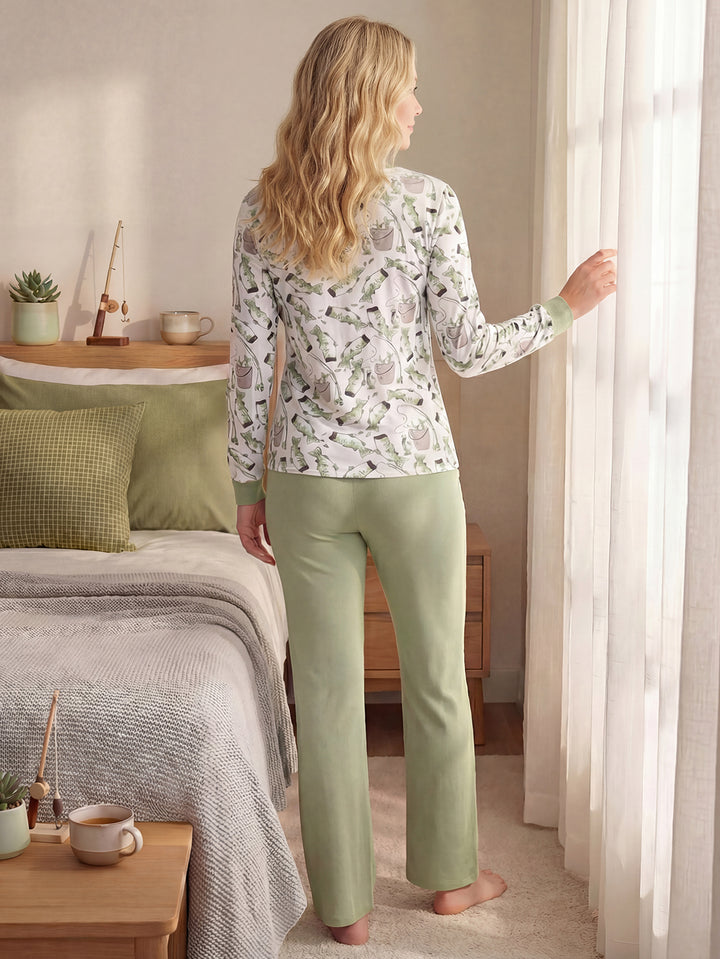 Bamboo Viscose Pajama Sets Women's Lounge Set Fisherman Print