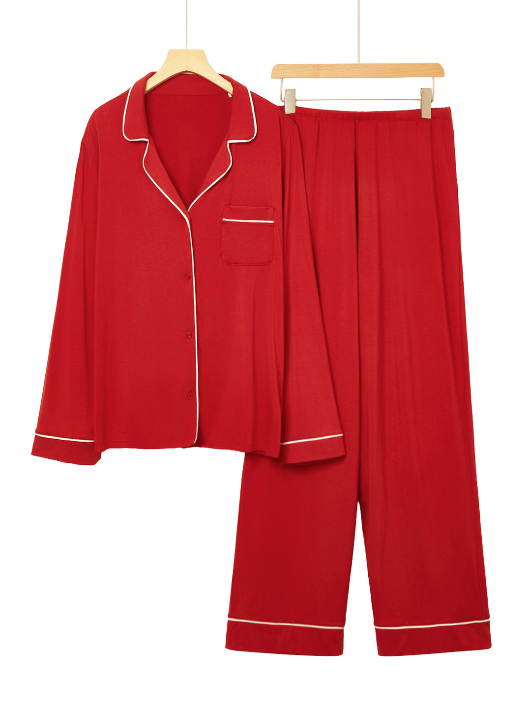 Women's Red Rayon Pajama Set | Long Sleeve Two-Piece Sleepwear