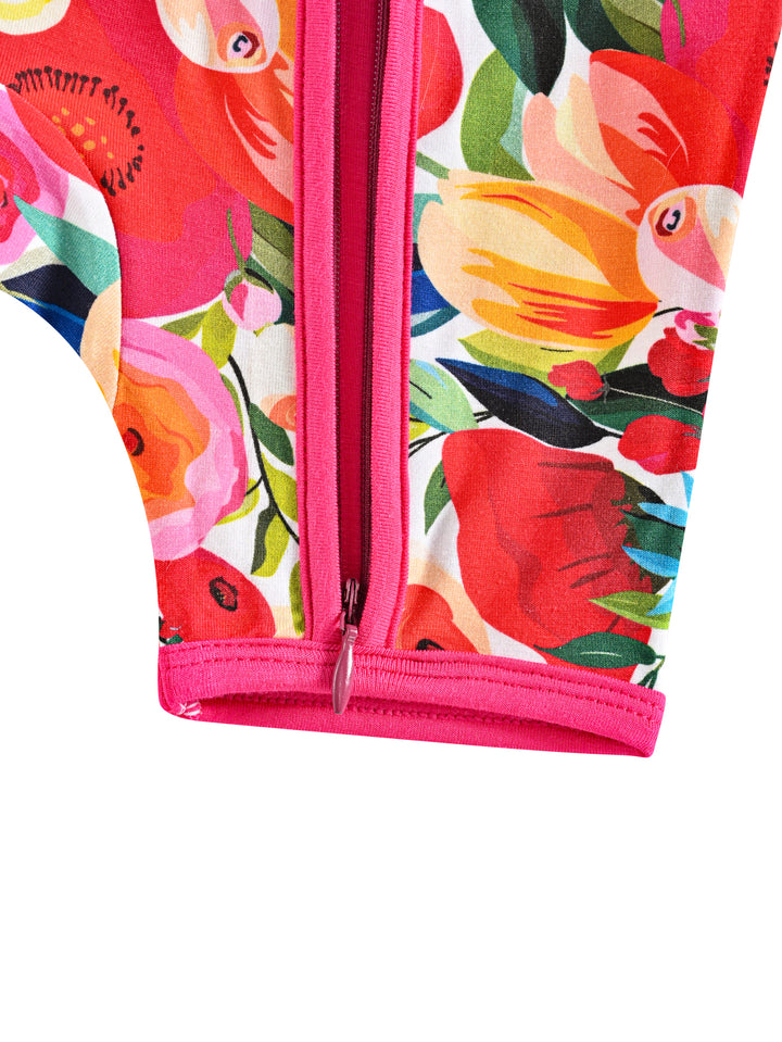 Blooming Floral Print Bamboo Short-Sleeve Baby One-Piece