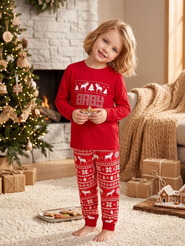 Christmas Family Matching Pajamas | Glow in The Dark Reindeer Print Long Sleeve Set