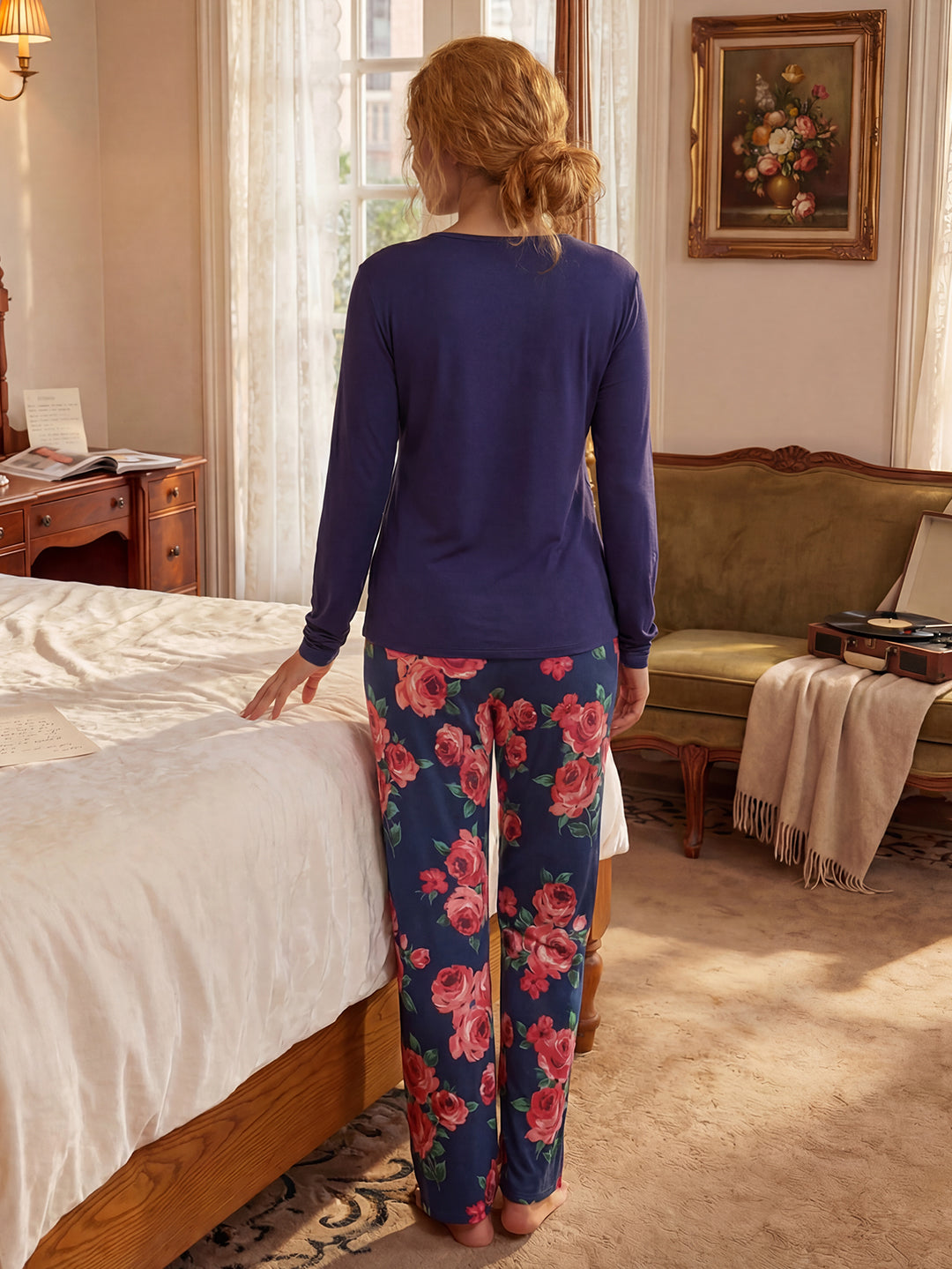 Bamboo Viscose Pajama Sets Women Lounge Set Pink Floral