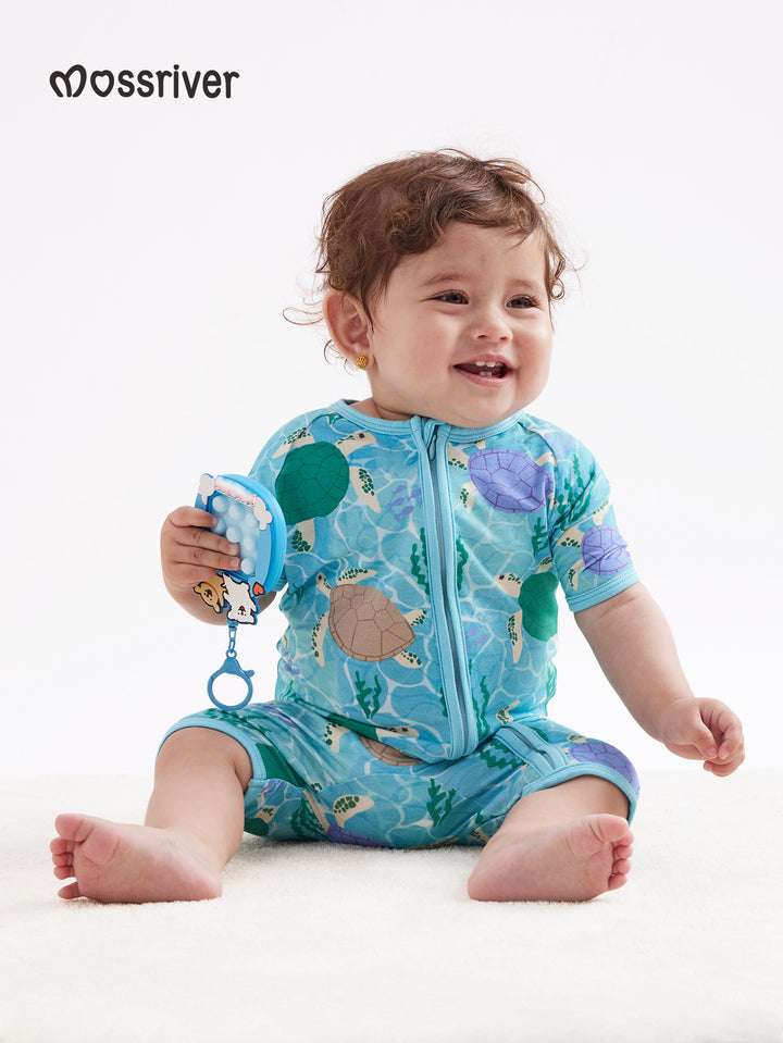 Bamboo Short-Sleeve Baby One-Piece Sea Turtle
