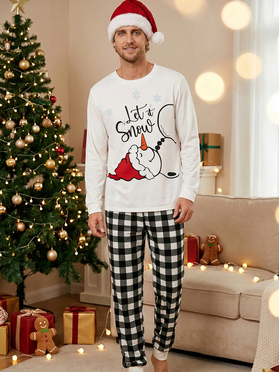 Christmas Family Matching Pajamas | Let It Snow Cartoon Print Long Sleeve Set
