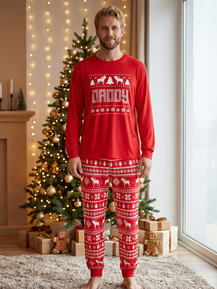 Christmas Family Matching Pajamas | Glow in The Dark Reindeer Print Long Sleeve Set