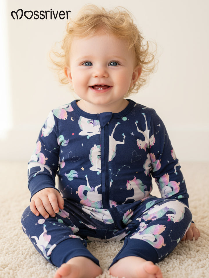 Little Pony Print Long-Sleeve Baby One-Piece
