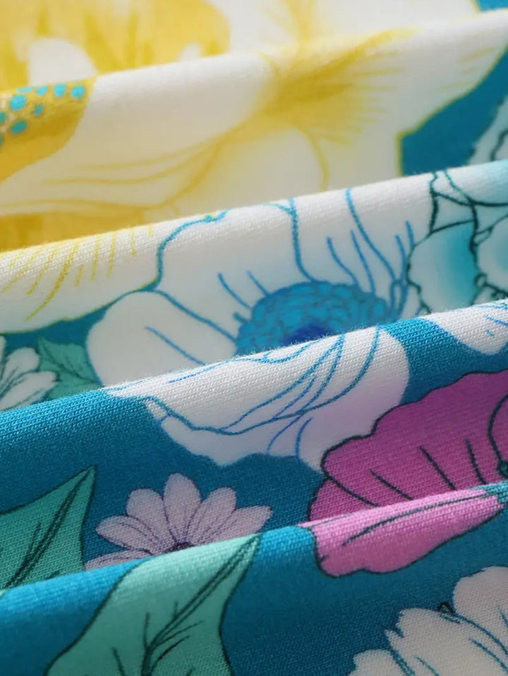 Bamboo Footie Mitten Double - Zipper Turquoise Floral - MOSSRIVER