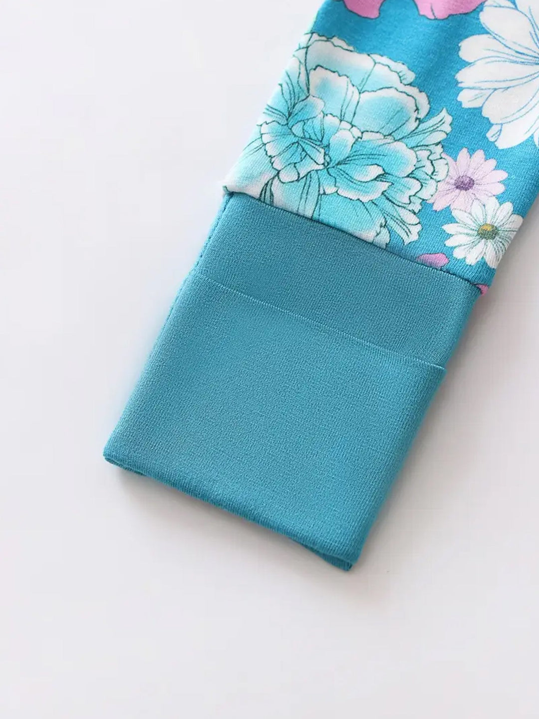 Bamboo Footie Mitten Double - Zipper Turquoise Floral - MOSSRIVER