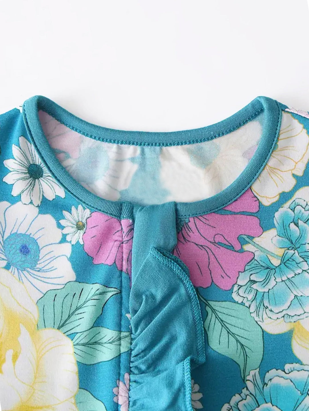 Bamboo Footie Mitten Double - Zipper Turquoise Floral - MOSSRIVER