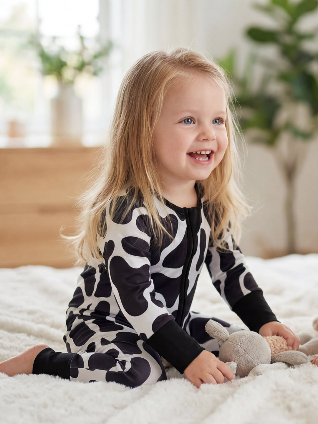 Bamboo Footies Mitten Double Zipper Dairy Cow Print - MOSSRIVER