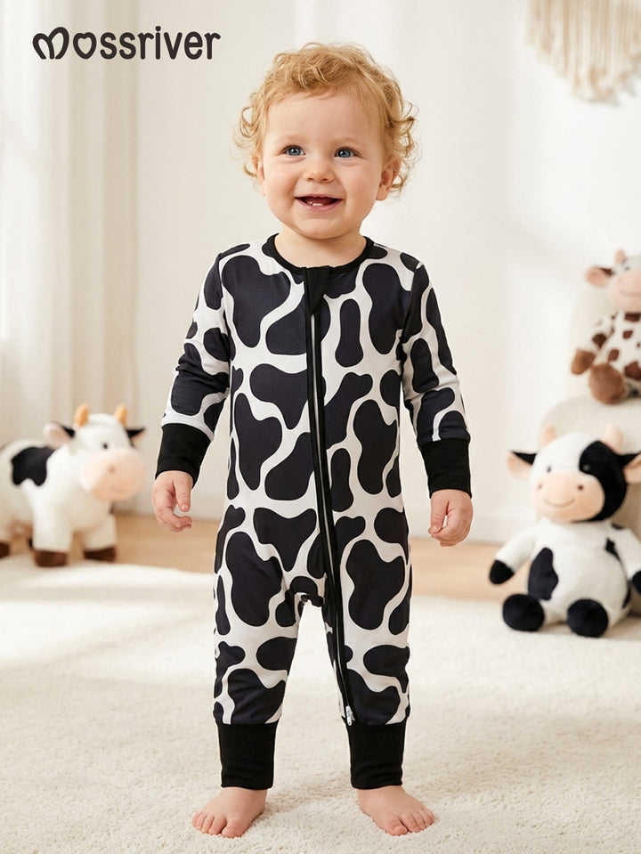 Bamboo Footies Mitten Double Zipper Dairy Cow Print - MOSSRIVER