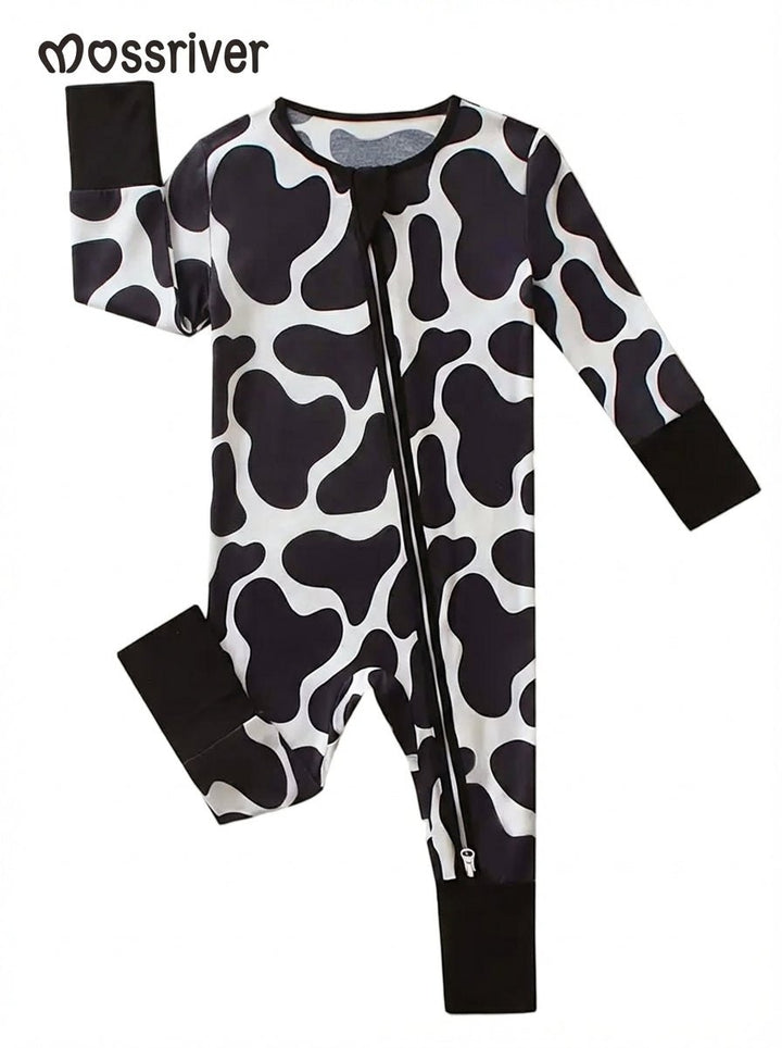 Bamboo Footies Mitten Double Zipper Dairy Cow Print - MOSSRIVER