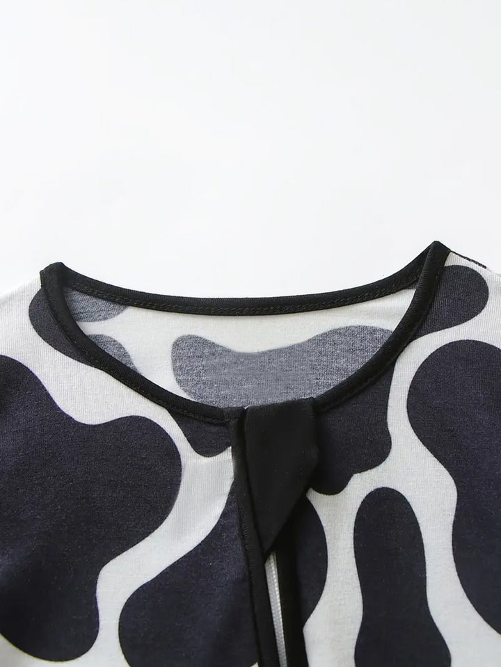 Bamboo Footies Mitten Double Zipper Dairy Cow Print - MOSSRIVER