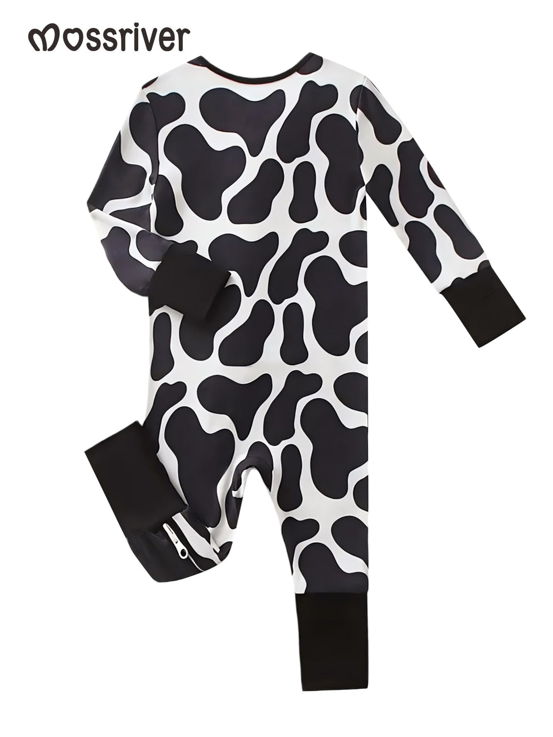 Bamboo Footies Mitten Double Zipper Dairy Cow Print - MOSSRIVER