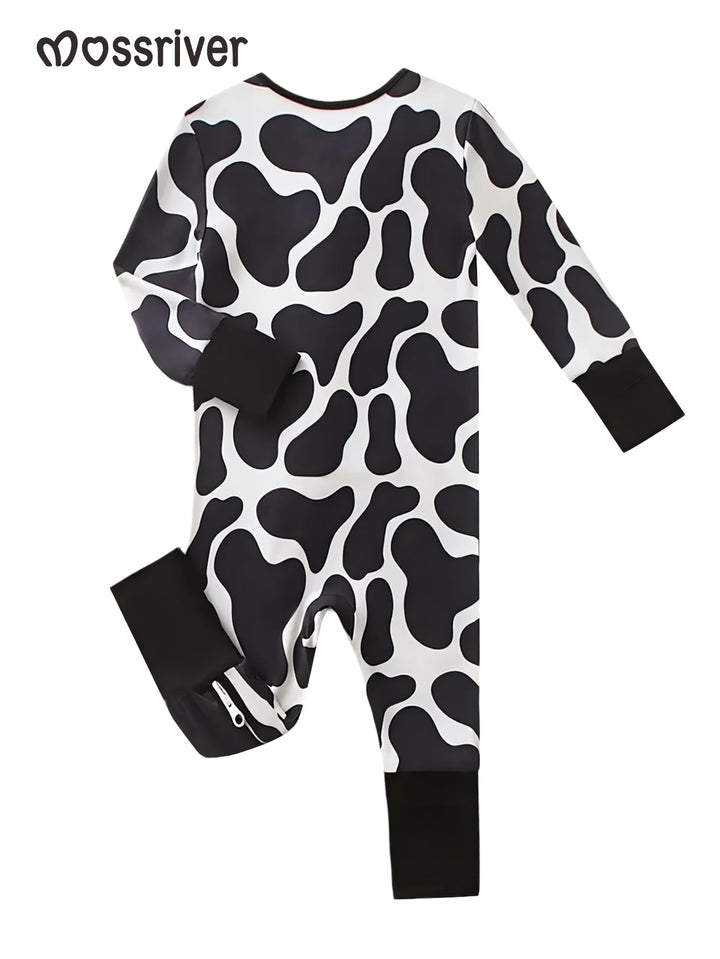 Bamboo Footies Mitten Double Zipper Dairy Cow Print - MOSSRIVER