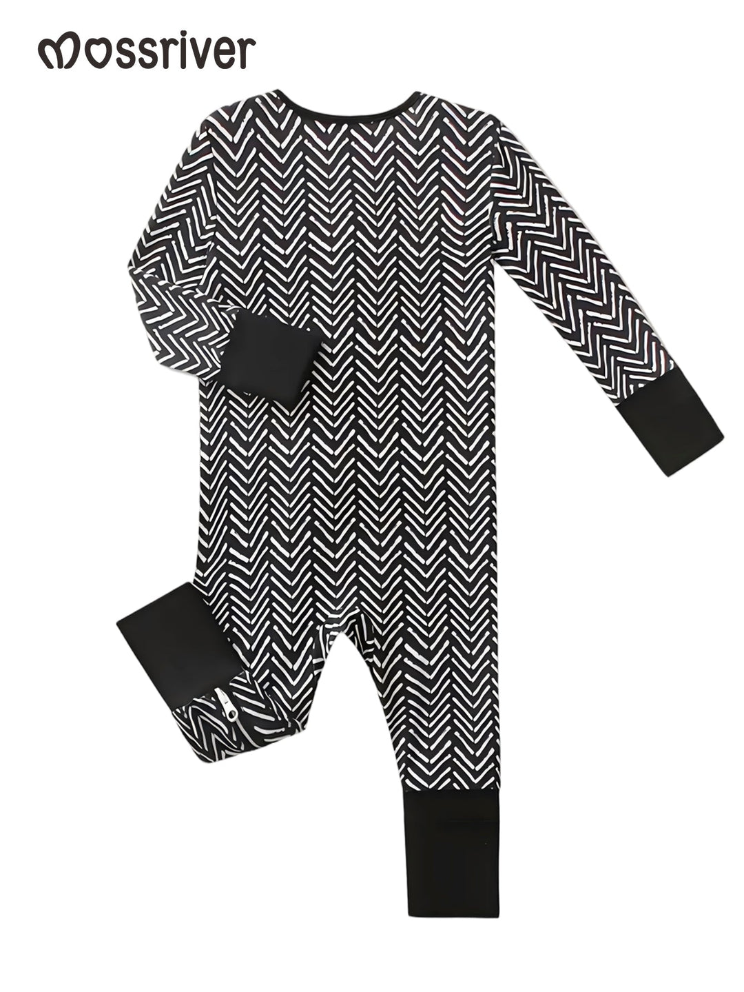 Bamboo Footies Mitten Long - Sleeve One - Piece Double Zipper Black V Shape - MOSSRIVER