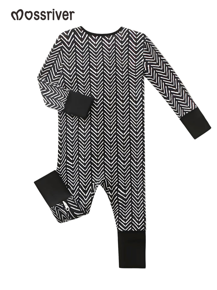 Bamboo Footies Mitten Long - Sleeve One - Piece Double Zipper Black V Shape - MOSSRIVER