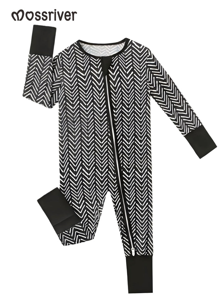 Bamboo Footies Mitten Long - Sleeve One - Piece Double Zipper Black V Shape - MOSSRIVER