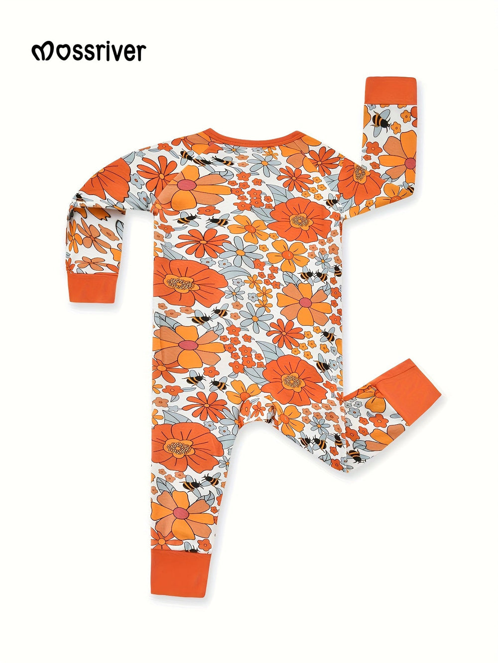 Bamboo Long - Sleeve Baby One - Piece Bees Whimsical Floral Print - MOSSRIVER