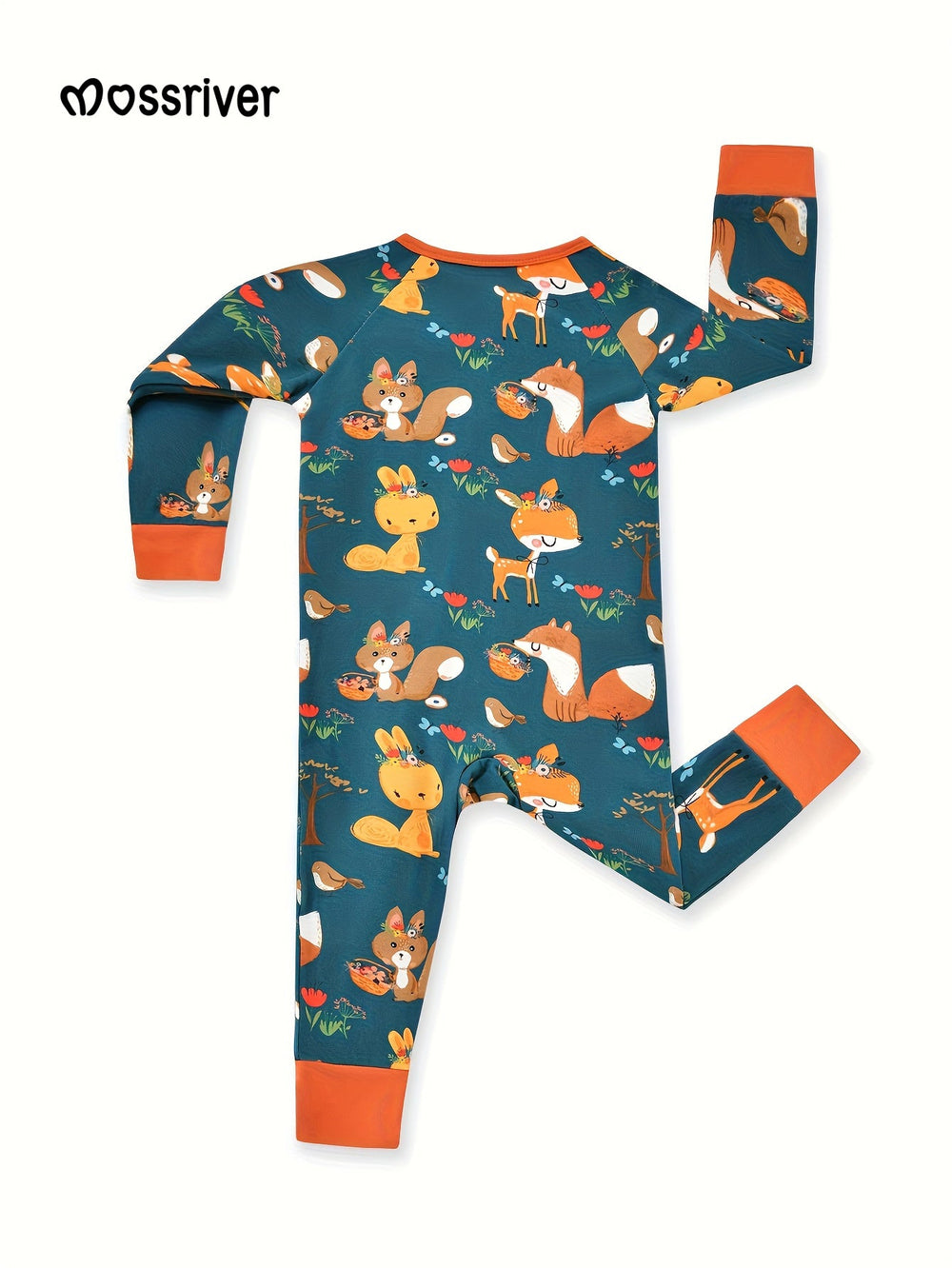 Bamboo Long - Sleeve Baby One - Piece Cartoon Animal Print - MOSSRIVER