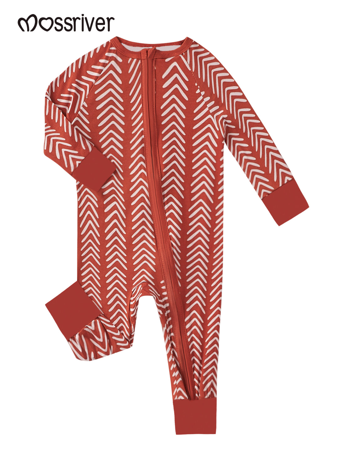 Geometric Print Baby One-Piece Footies Mitten Zipper